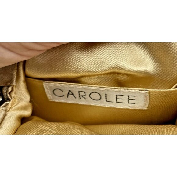 Carolee Mini Handbag Gold Satin Beaded Handle Evening Clutch Kiss Lock Purse - Picture 12 of 16